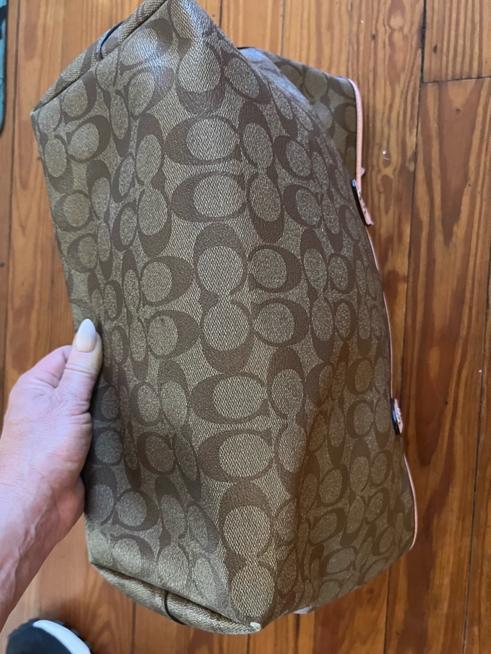 Coach Khaki/Blush Pink Signature City Zip Tote - Picture 8 of 11